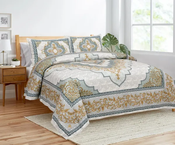 Turquoise_Cotton_Kaleen_Heritage_Double_Bedsheet_With_Pillow_Cover_100_X_108_Cm
